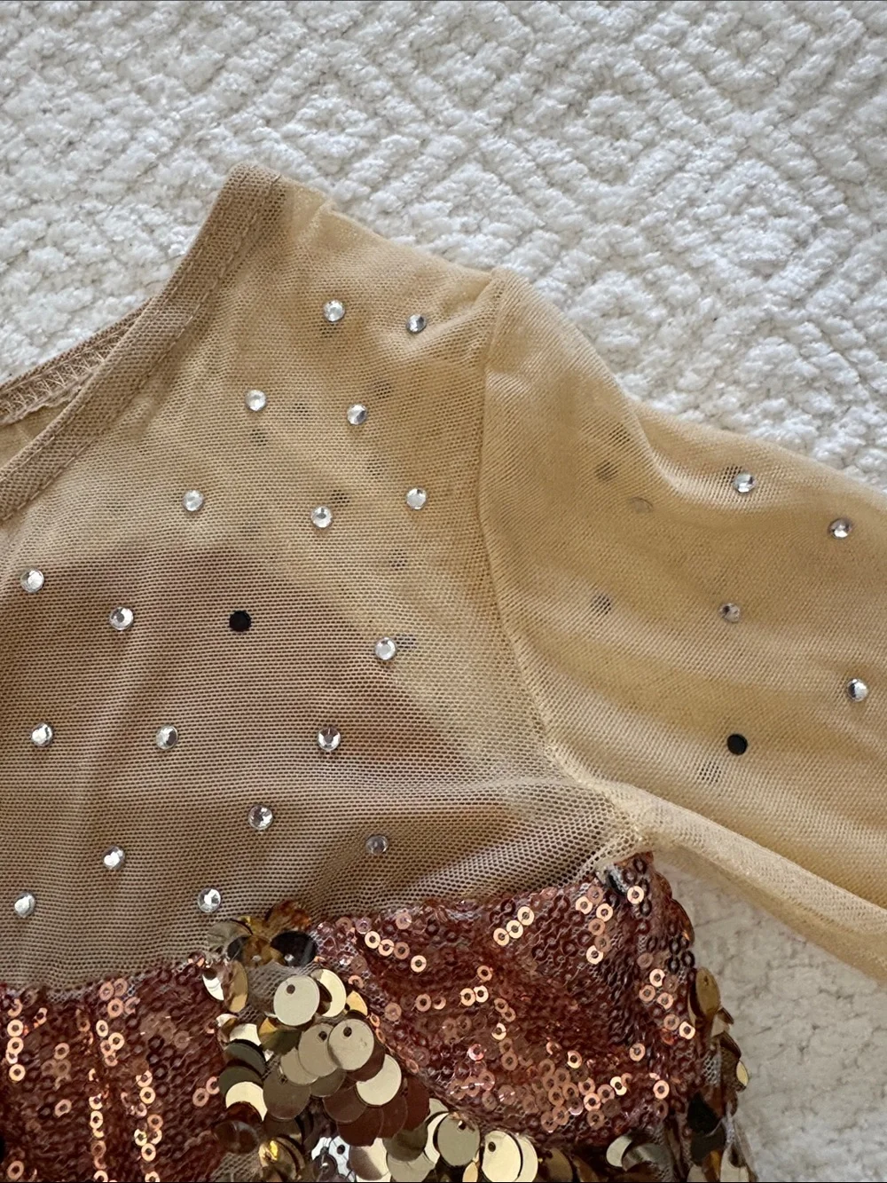 Weissman Sequin One-Shoulder Dance Dress in Gold and Silver